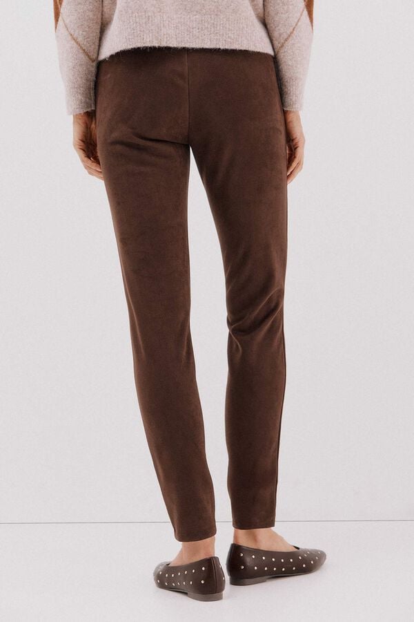 Cortefiel Women's suede effect leggings Beige