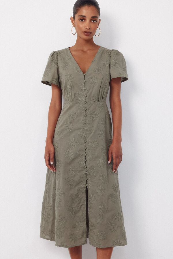 Cortefiel Vestido bordado Kaki
