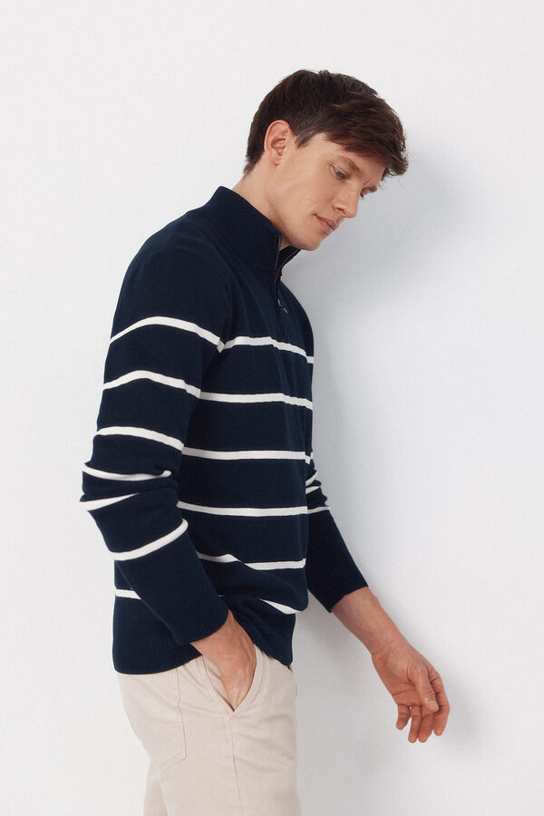 Cortefiel Striped jersey-knit with zip fastening  Navy