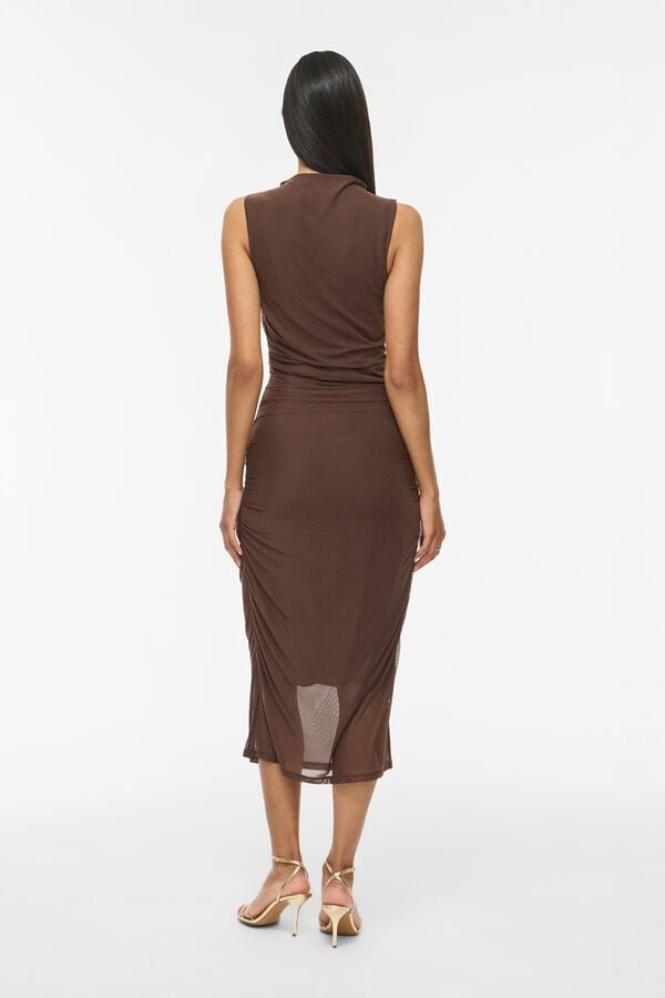 Vila Vestido midi drapeado Castanho
