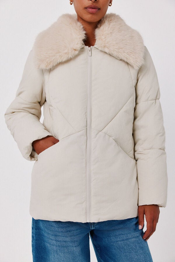 Cortefiel Puffer short anorak Ivory