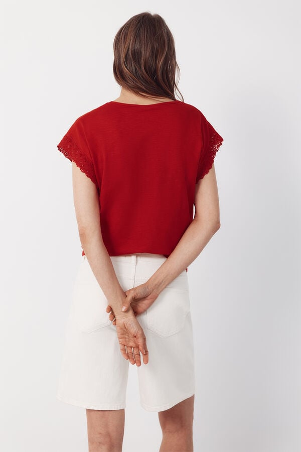 Cortefiel Slub t-shirt with trim Red