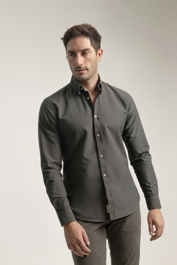 PuroEGO Camisa oxford de algodão slim fit Verde