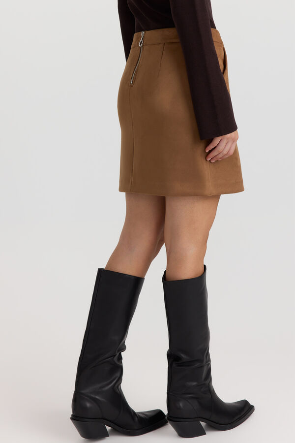 Vero Moda Saia efeito camur&ccedil;a Castanho