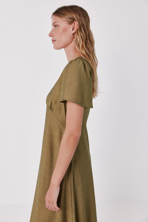 Cortefiel V-neck flutter sleeve dress Green