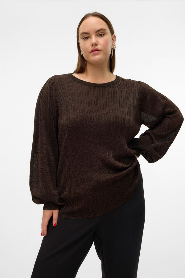 Cortefiel Long sleeve top with lurex plus size  Dark brown