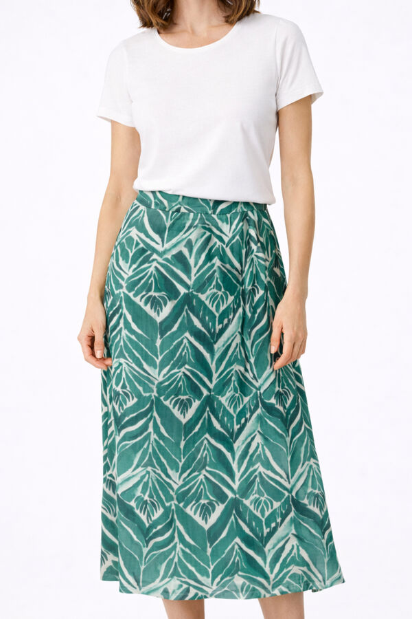 Vila Saia midi estampada em viscose Verde