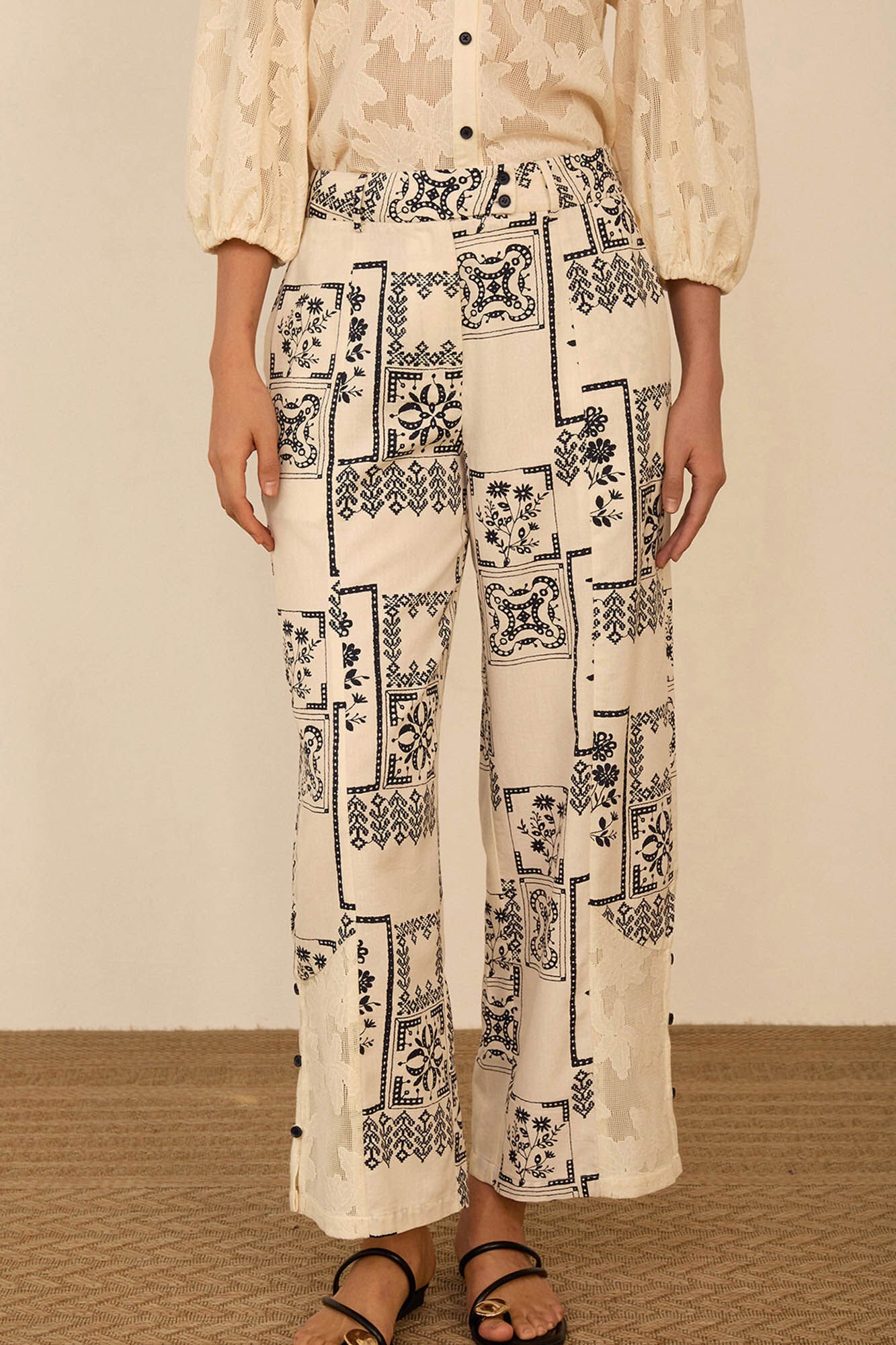 Meisie Printed two-fabric trousers