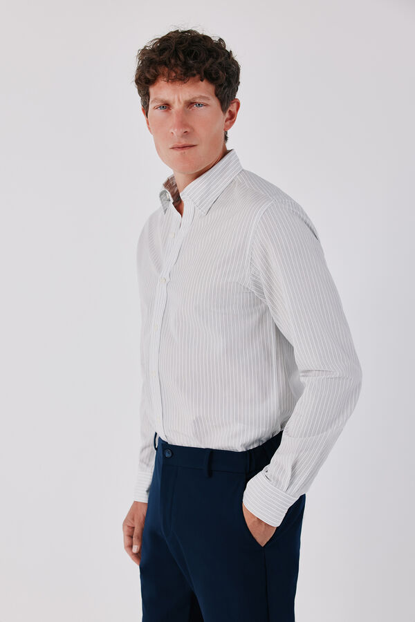 Cortefiel Striped cotton tencel shirt White