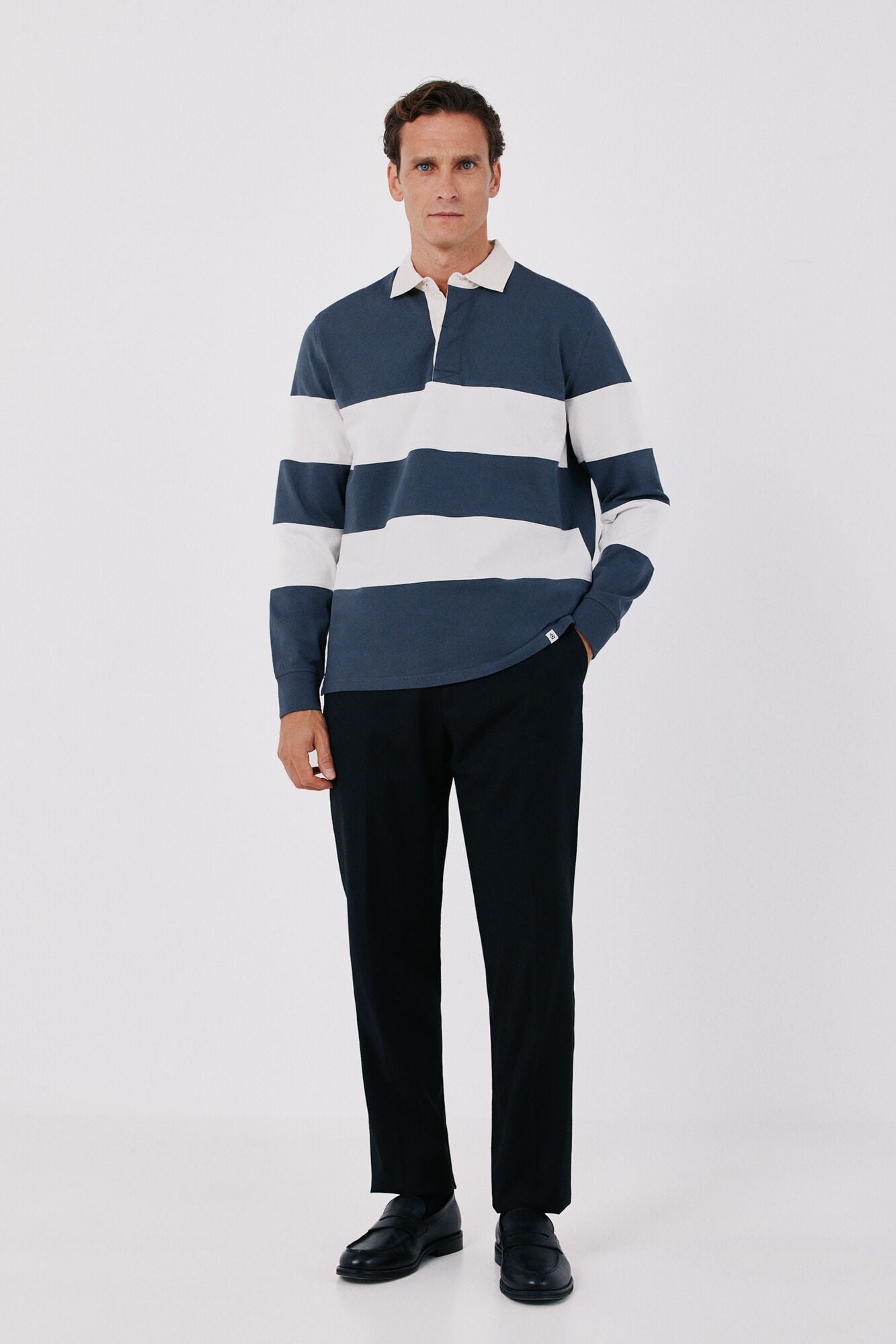 Cortefiel Striped rugby polo shirt