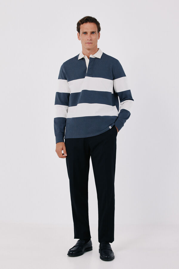Cortefiel Striped rugby polo shirt Dark grey