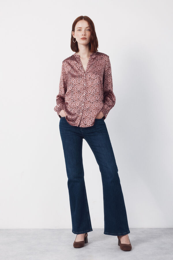 Cortefiel Printed satin mandarin shirt Printed purple