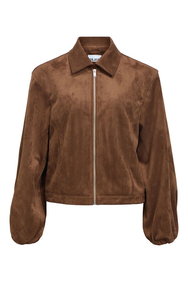 Object Short faux suede jacket Brown