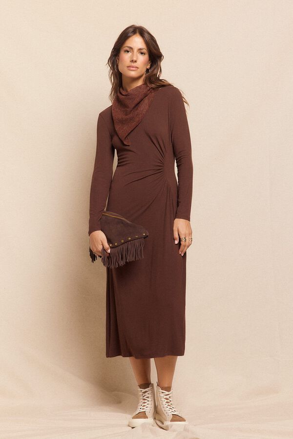 Slowlove Vestido de malha com franzido lateral Castanho