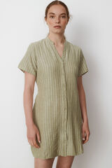 Cortefiel Linen short dress with short sleeve Green