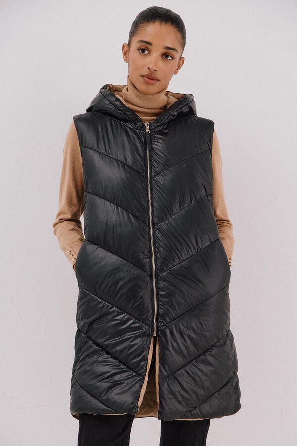 Cortefiel Long reversible gilet Black