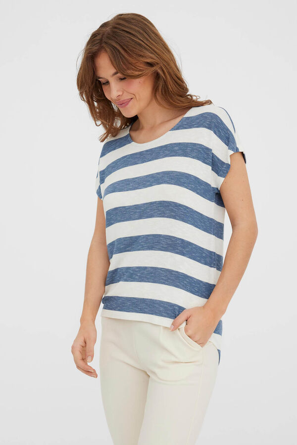 Cortefiel Women's short-sleeved striped t-shirt Navy