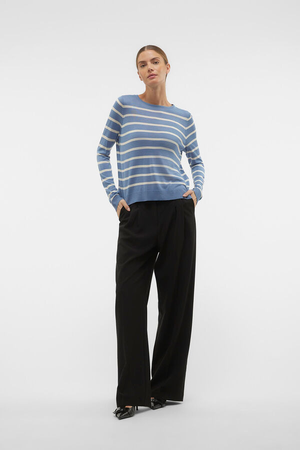 Cortefiel Women's long-sleeved round neck striped jumper Blue