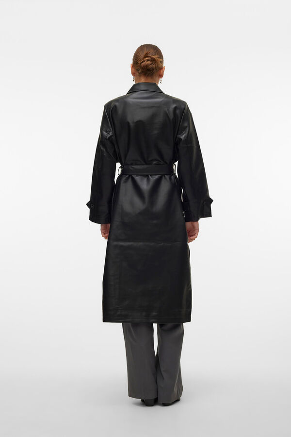 Cortefiel Faux leather midi trench coat Black