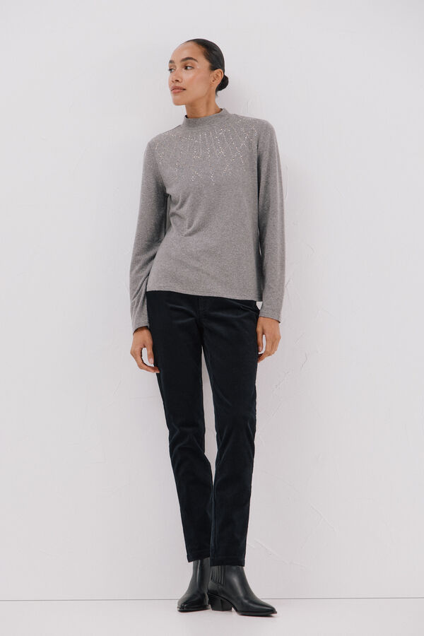 Cortefiel T-shirt with rhinestone detail Grey