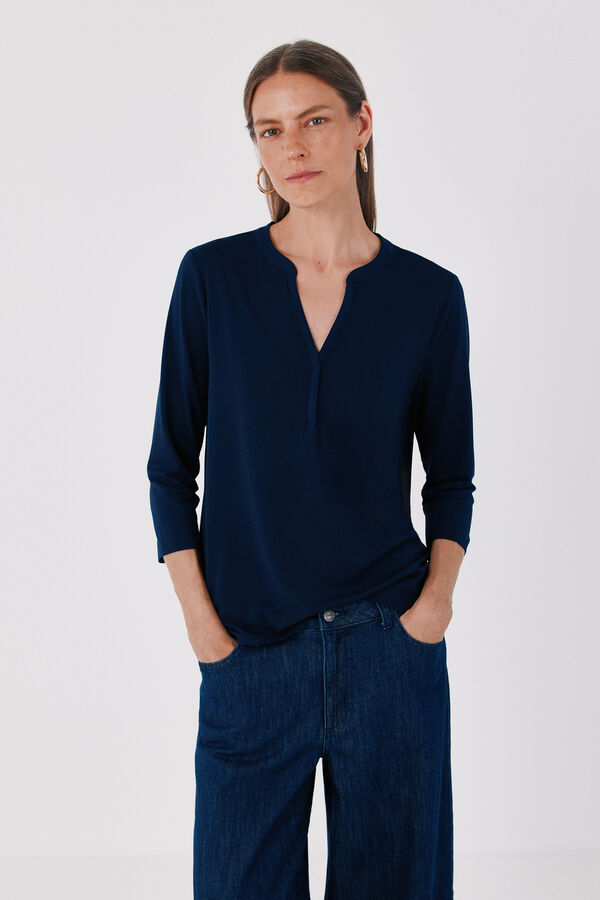 Cortefiel Henley T-shirt Navy