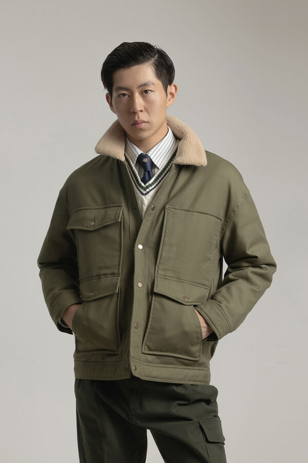 PuroEGO Jaqueta de trabalho com gola de borrego Verde