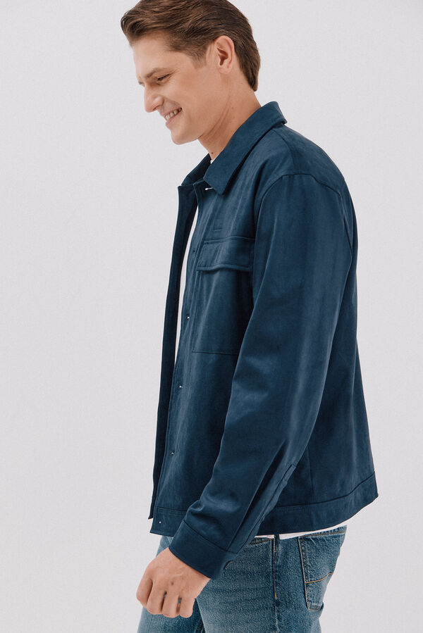 Cortefiel Faux leather overshirt Blue
