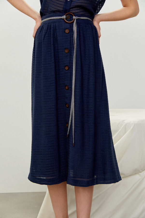 Cortefiel -Falda midi con textura Azul marino