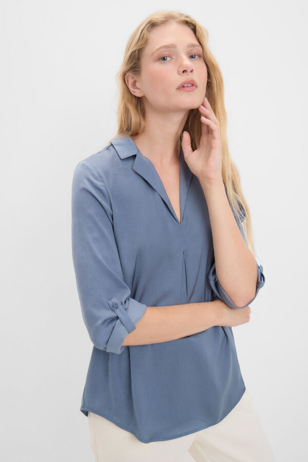 Cortefiel Satin blouse with lapel collar Blue