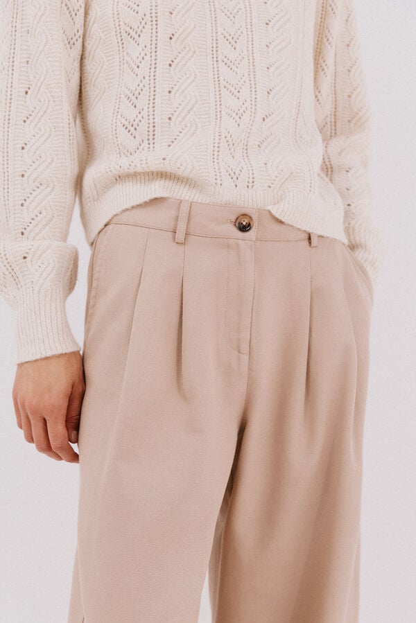 Cortefiel Washed serge pants Beige