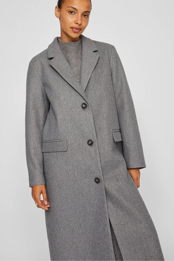 Vila Sobretudo longo de tecido com lapelas Cinzento