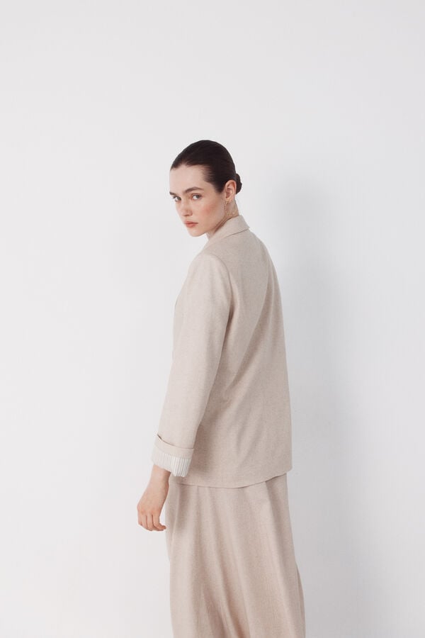 Cortefiel Blazer fabric with linen Nude