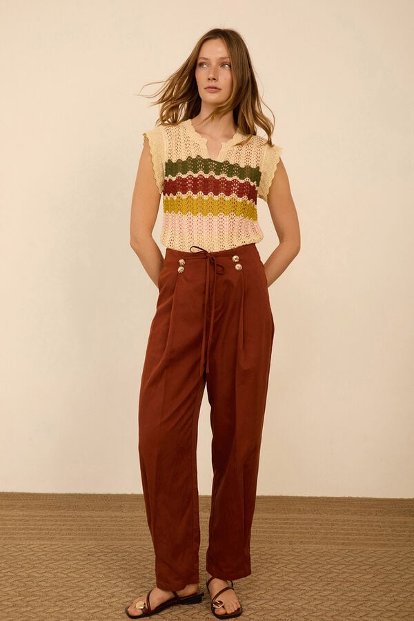 Meisie Cropped trousers with pleats Brown
