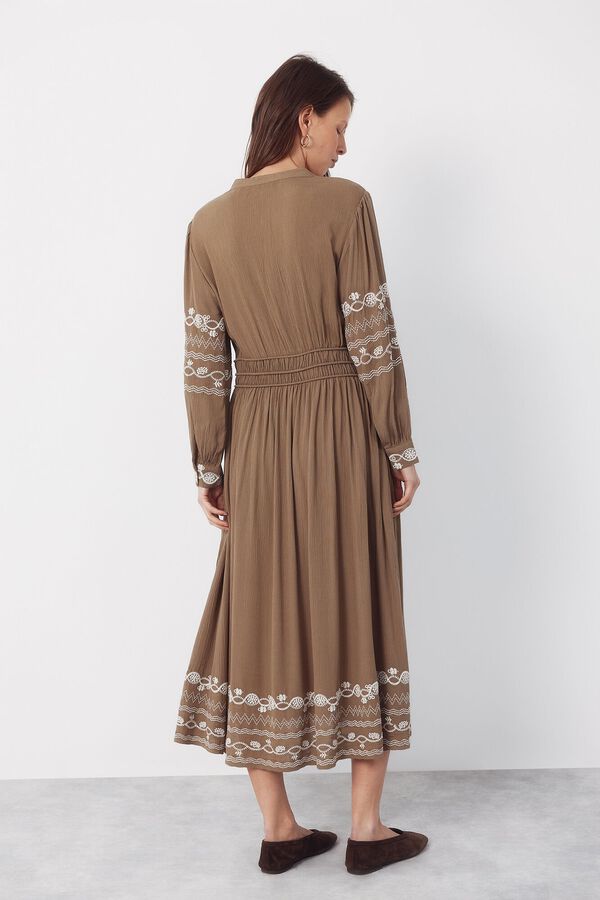 Cortefiel Vestido bordados Kaki