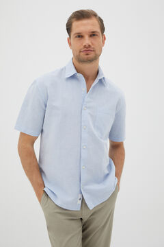 Cortefiel Plain short-sleeved linen shirt Blue