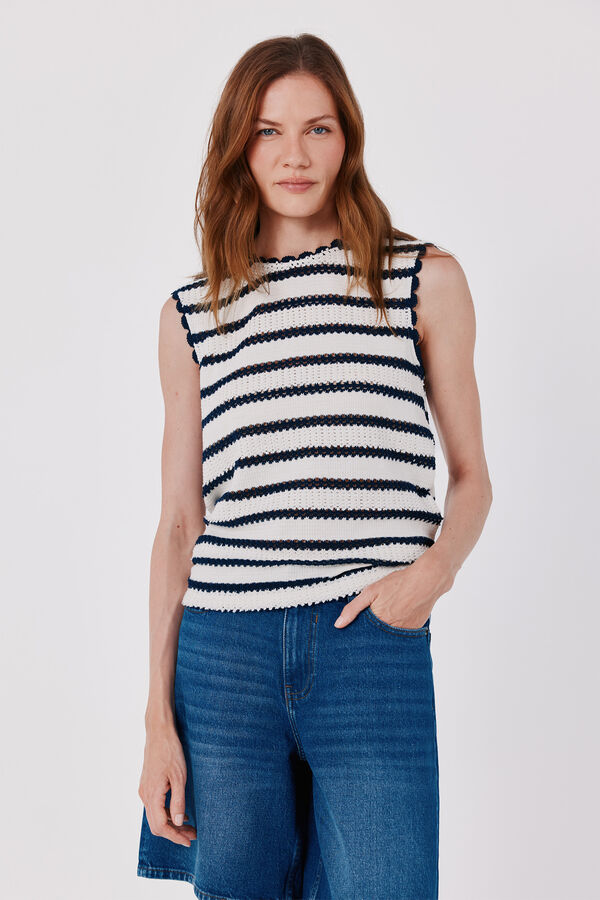 Cortefiel Striped sleeveless top Printed white