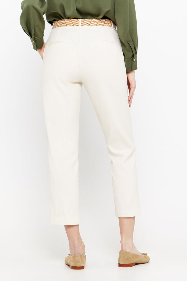 Cortefiel Belted piqué trousers Ivory