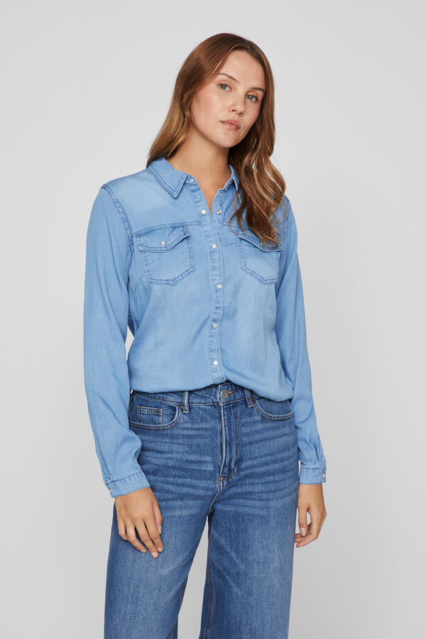 Vila Camisa jeans de manga comprida Azul