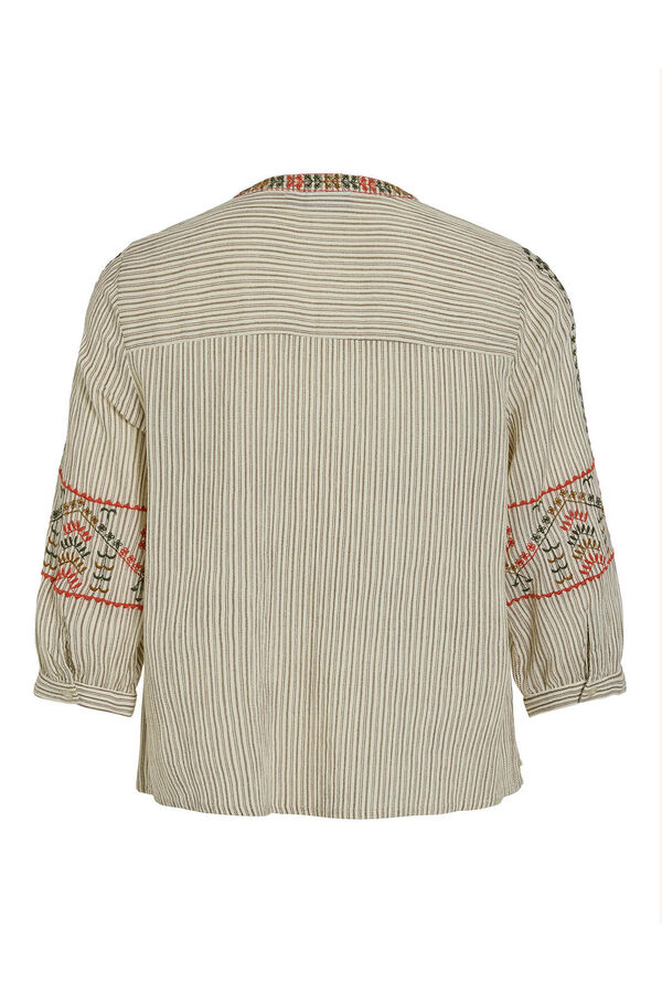 Vila Blusa de algodão com bordado étnico Tostado