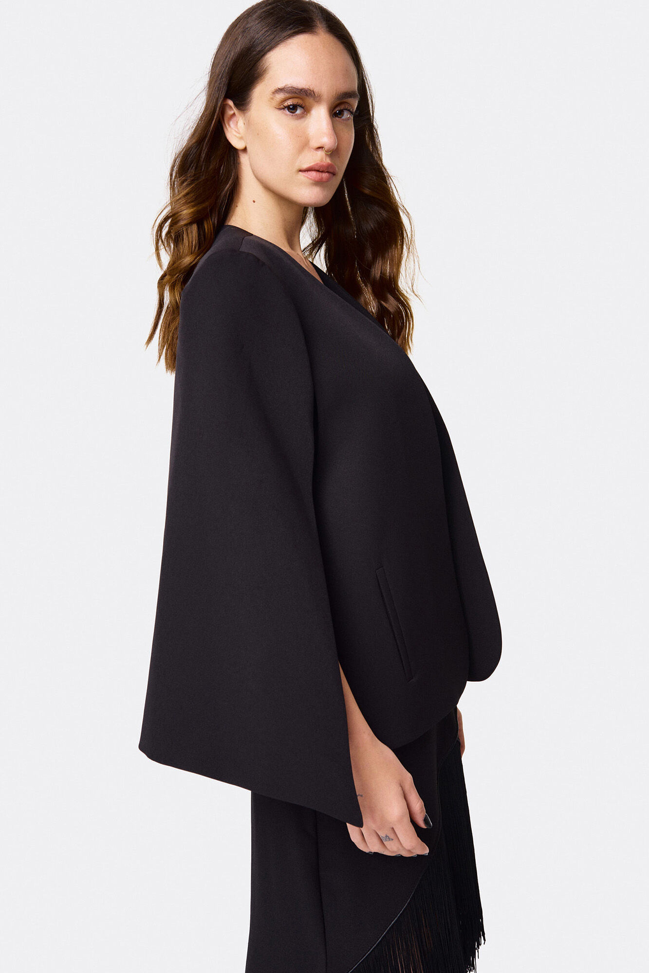 Crepe cape jacket sales