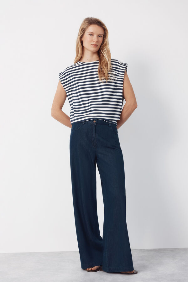 Cortefiel T-shirt with gathered armholes Printed blue