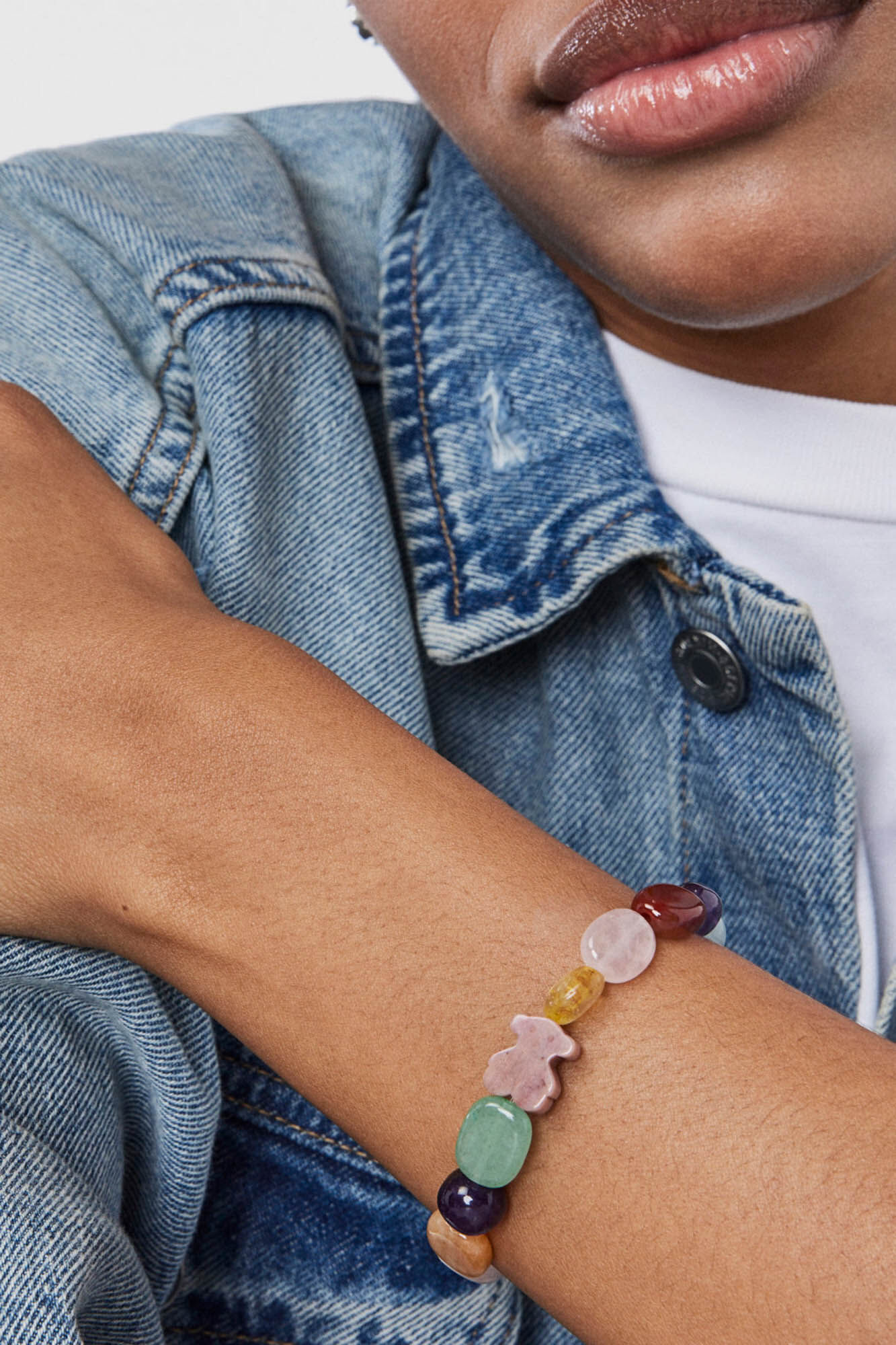 TOUS Color silver bracelet with gemstones and rhodonite bear