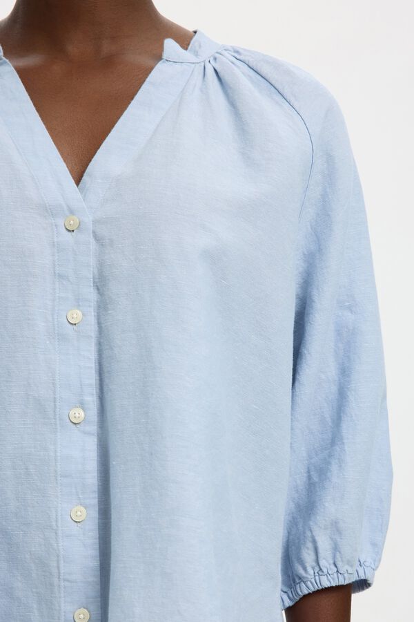 Selected Blusa manga 3/4 em linho Azul