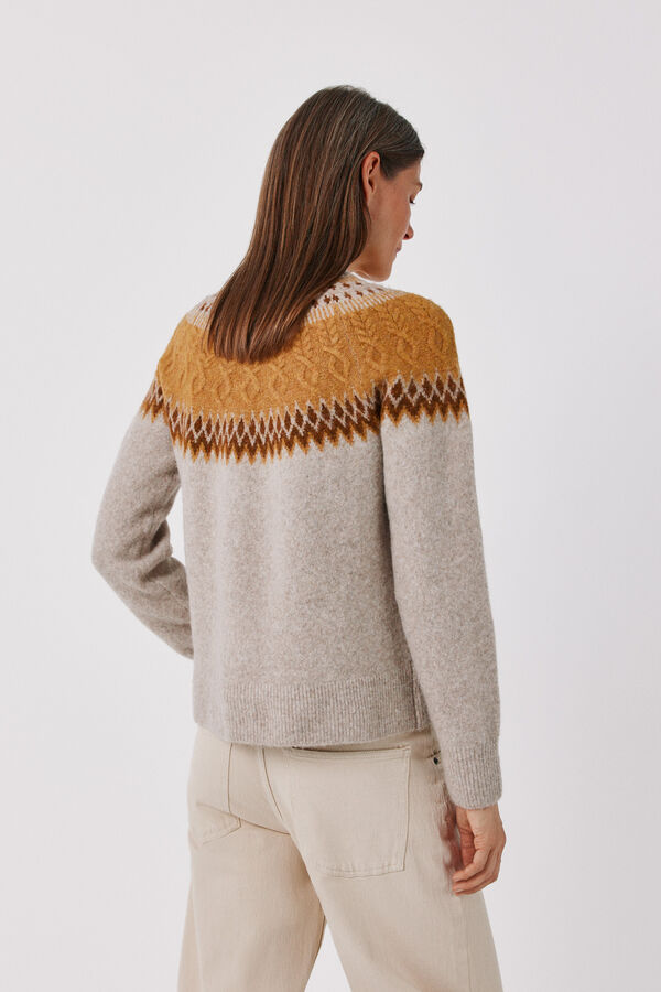 Cortefiel Fair Isle and cross-knit jumper Beige