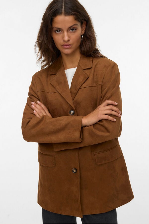 Vero Moda Casaco curta com efeito camurça Castanho