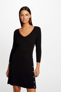 Cortefiel A-line jersey-knit dress with button detail Black