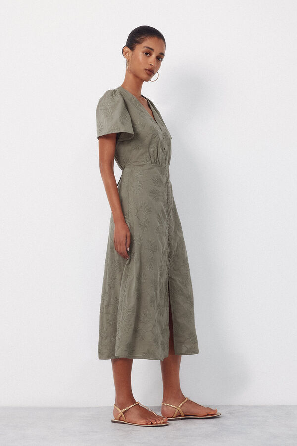 Cortefiel Vestido bordado Kaki