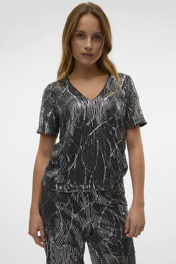 Vero Moda T-shirt manga curta lantejoulas Preto