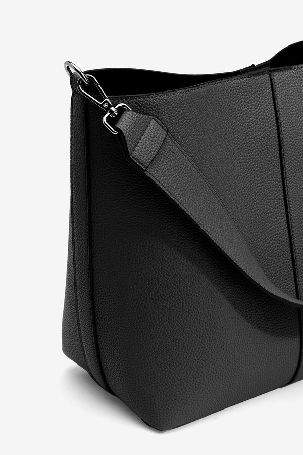 Cortefiel Leather Effect Shoulder Bag Black