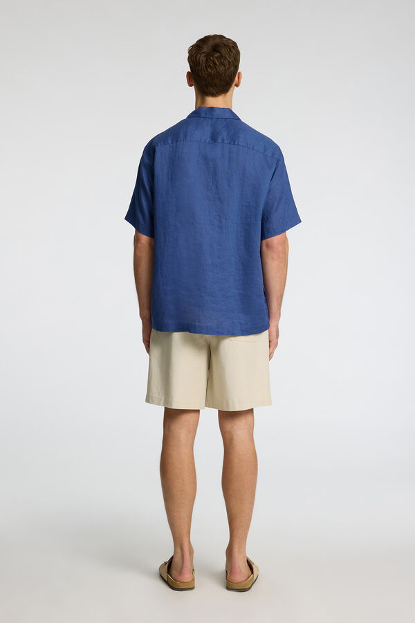 Selected Camisa manga curta 100% linho Azul